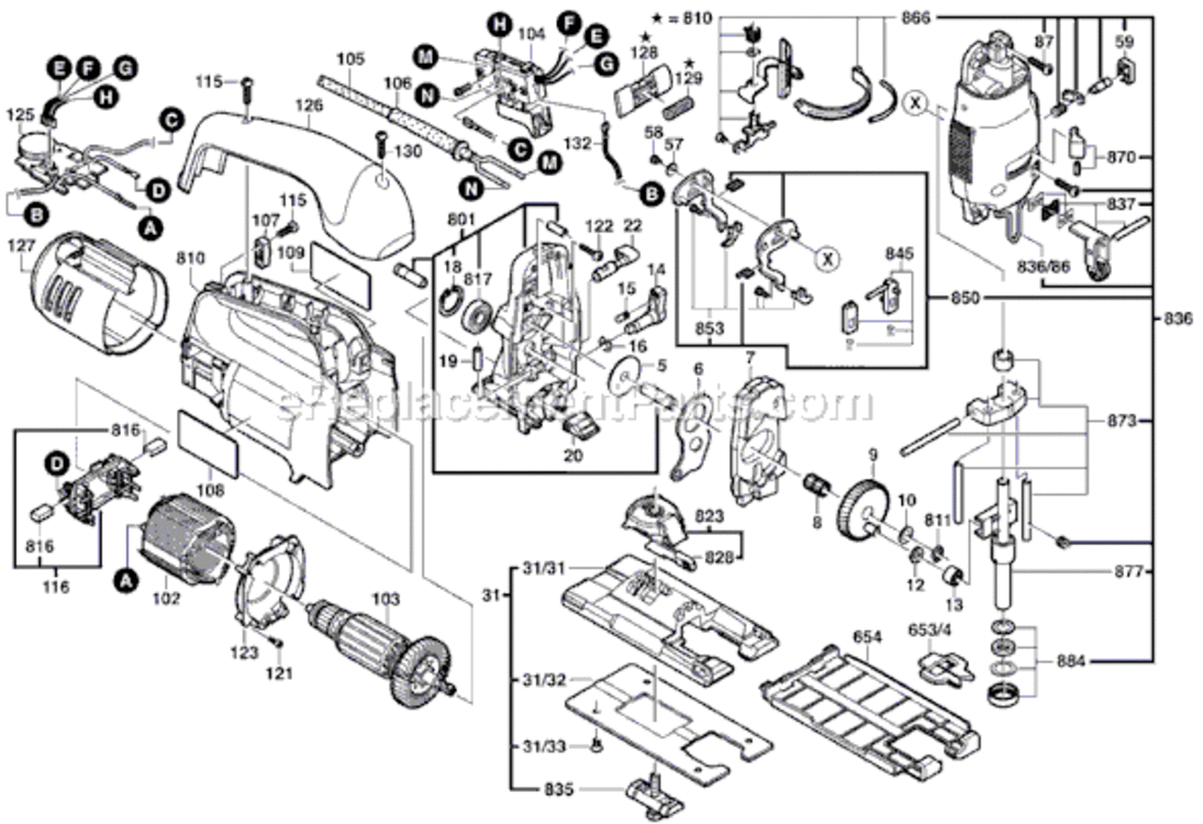 Page A Diagram and Parts List for 0601511739 Bosch Jig Saw