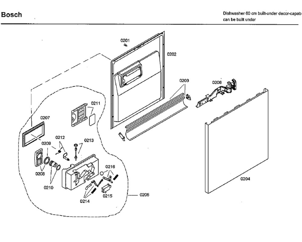 Door Diagram and Parts List for SHU33A06UC 22 Bosch Dishwasher