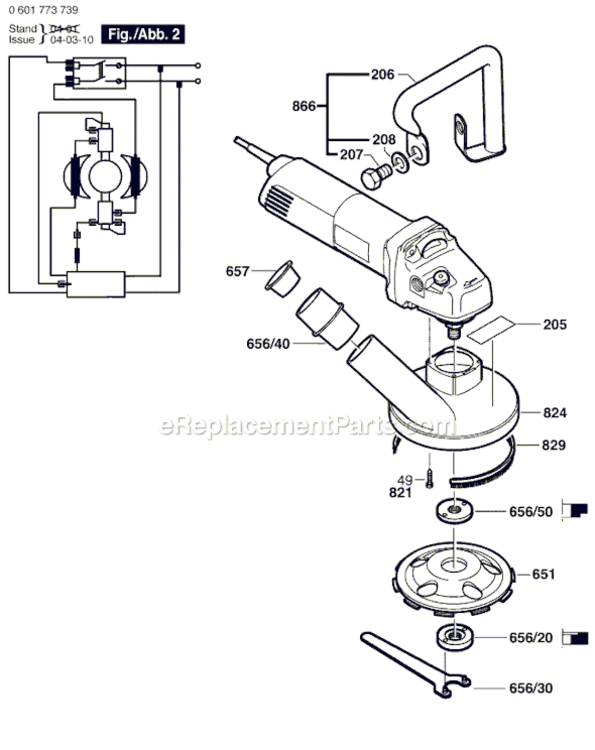 Page B Diagram and Parts List for 0601773739 Bosch Angle Grinder