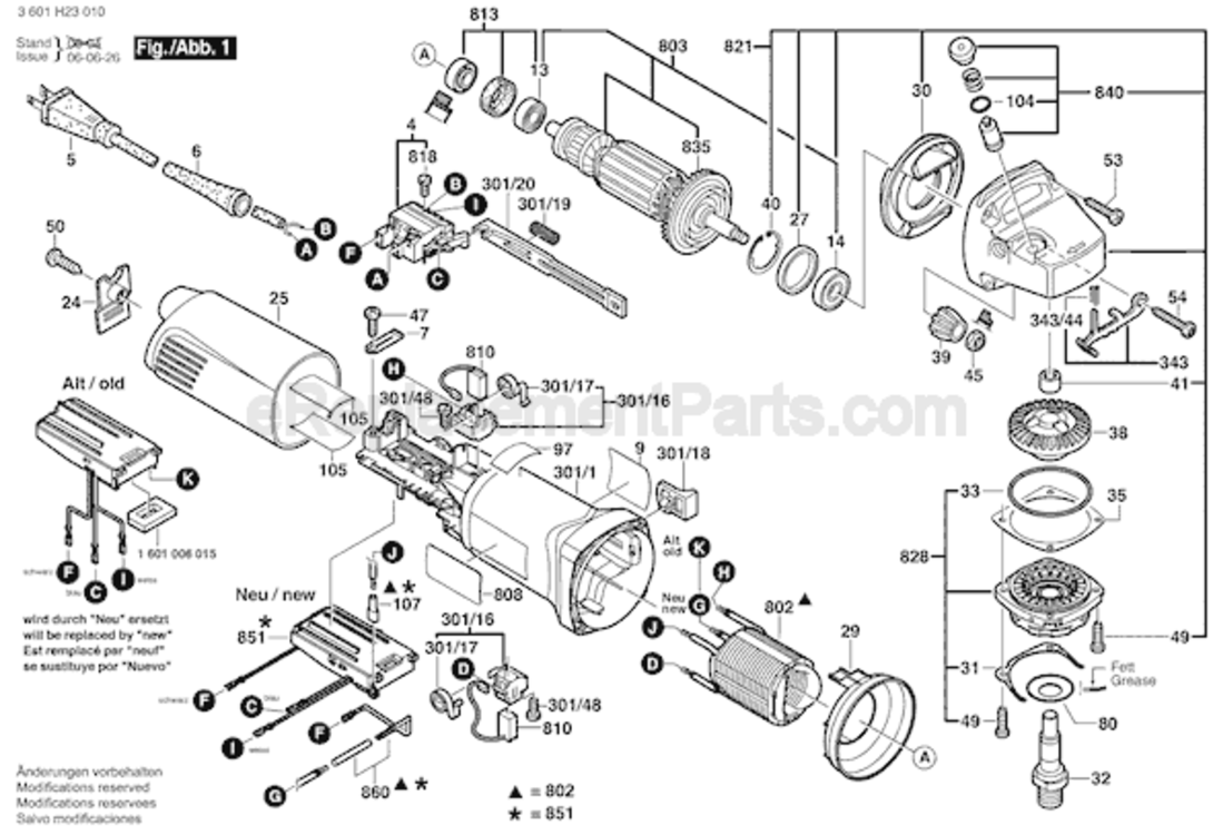 Page A Diagram and Parts List for 3601H23010 Bosch Angle Grinder