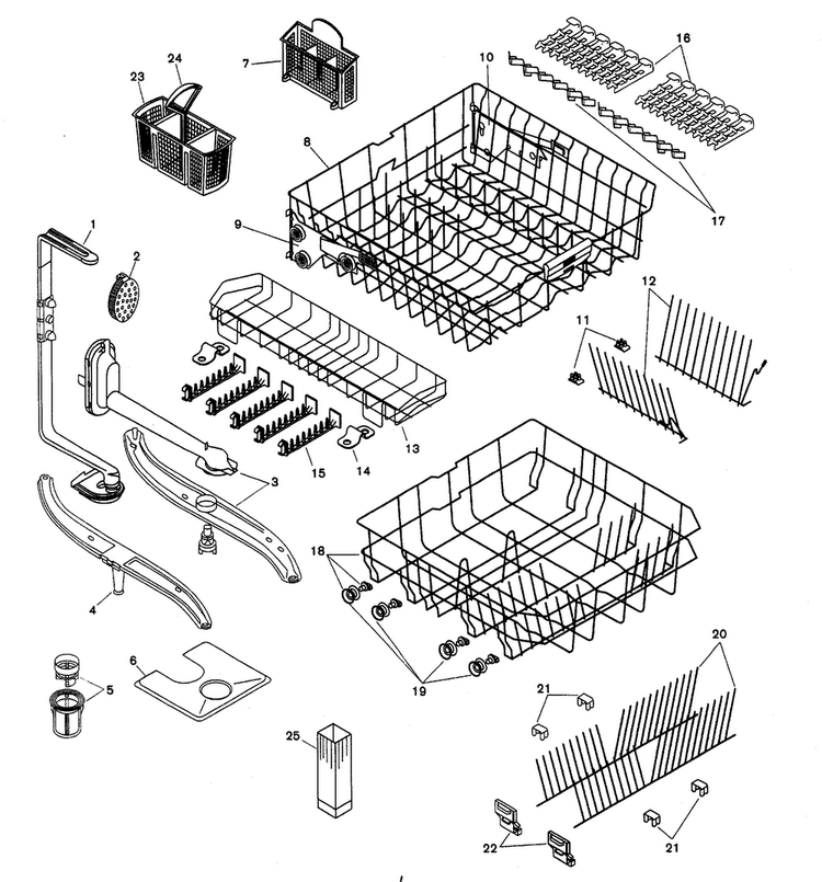 Racks Diagram and Parts List for 12 Bosch Dishwasher