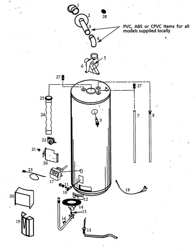 Water Heater Diagram and Parts List for 153332870HA  Kenmore Water Heater