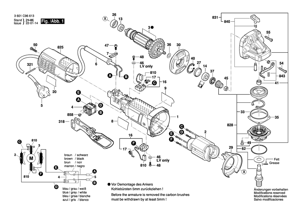 Page 1 Diagram and Parts List for 3601C96613 Bosch Angle Grinder