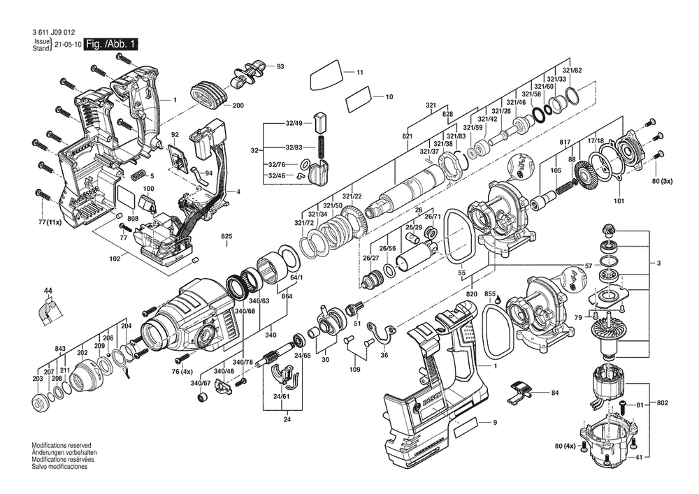 Section 1 Diagram and Parts List for  Bosch Hammer Drill