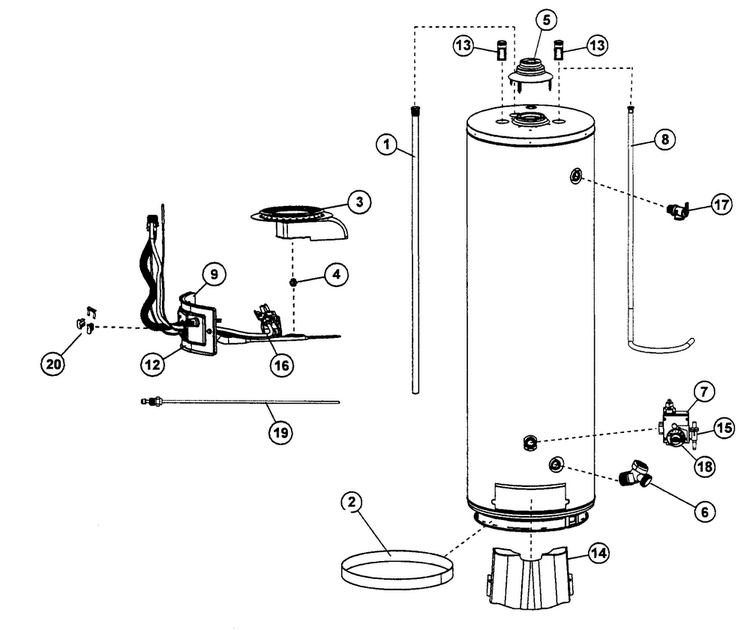 Water Heater Diagram and Parts List for 153339372  Kenmore Water Heater