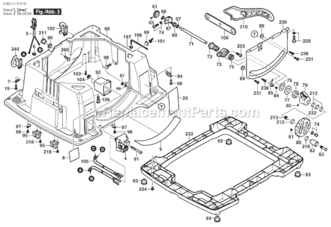 Page C Diagram and Parts List for 0601B13010 Bosch Table Saw