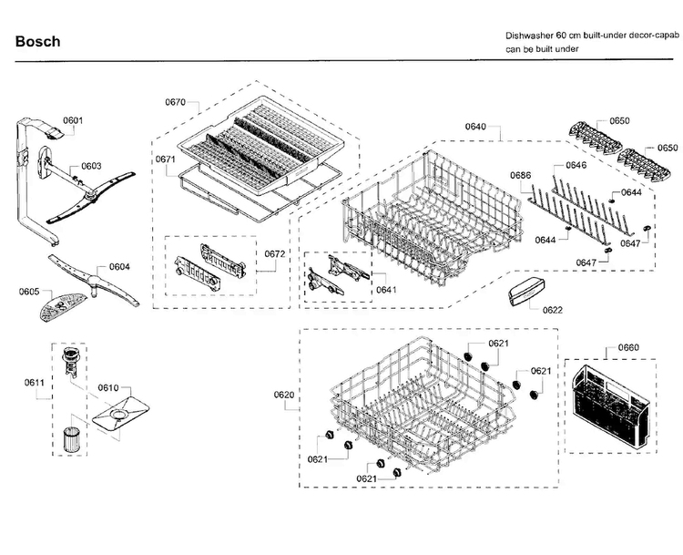 Rack Diagram and Parts List for 09 Bosch Dishwasher