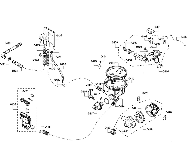 Pump Assy Diagram and Parts List for SHE55M12UC 61 Bosch Dishwasher