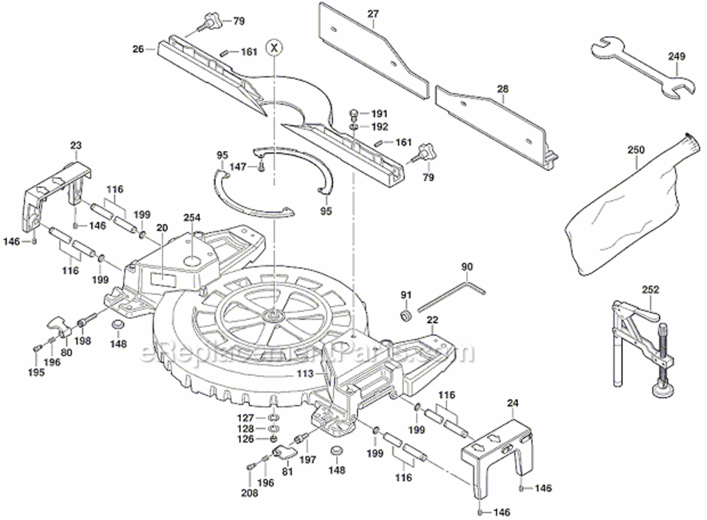 Page B Diagram and Parts List for  Bosch Miter Saw