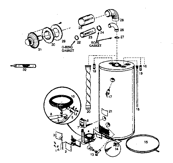Vent Water Heaters Diagram and Parts List for 153334413  Kenmore Water Heater