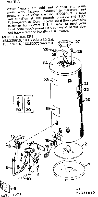 Replacement Parts Diagram and Parts List for 153335710  Kenmore Water Heater