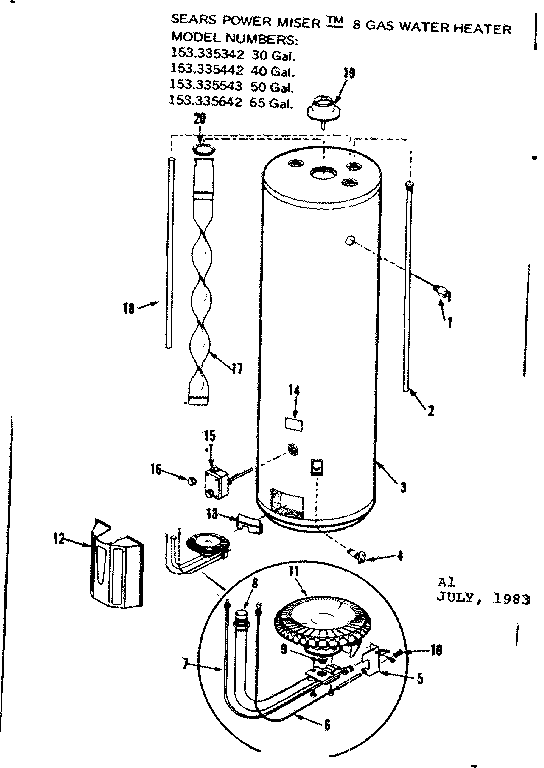 Replacement Parts Diagram and Parts List for 153335642  Kenmore Water Heater