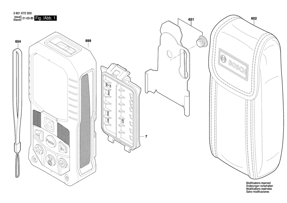 Page 1 Diagram and Parts List for 3601K72T10 Bosch Laser Level
