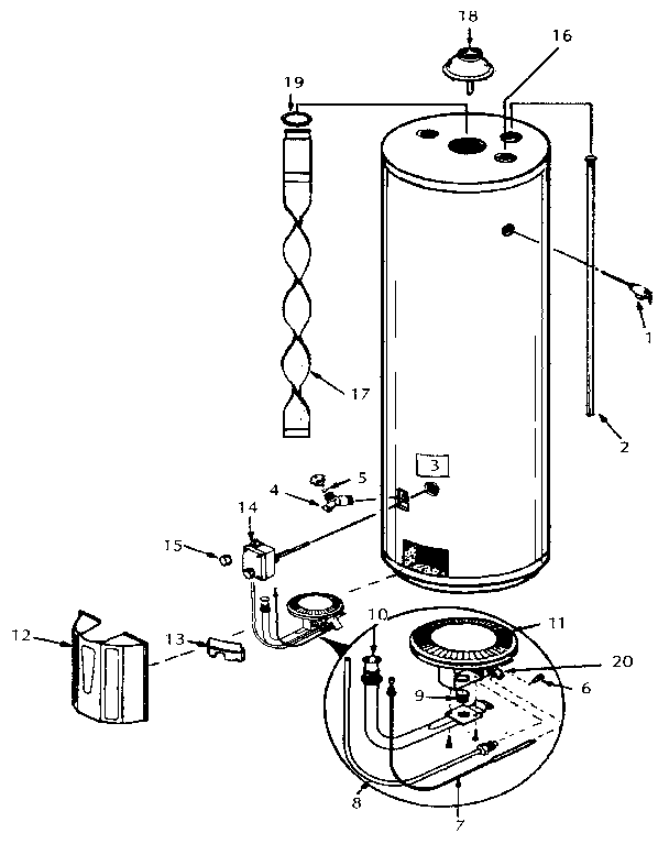 Replacement Parts Diagram and Parts List for 153335030 87 MODEL Kenmore Water Heater