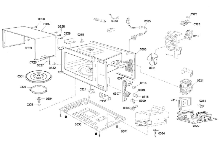 Main Assy Diagram and Parts List for 01 Bosch Microwave
