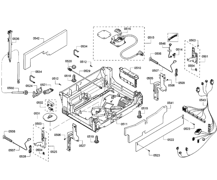 Base Assy Diagram and Parts List for 01 Bosch Dishwasher