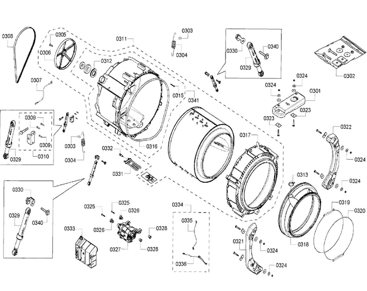 Drum Diagram and Parts List for WFVC6450UC 25 Bosch Washer