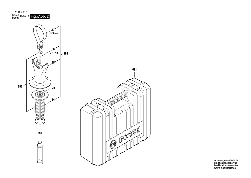 Page 2 Diagram and Parts List for 3611B64012 Bosch Demolition Hammer