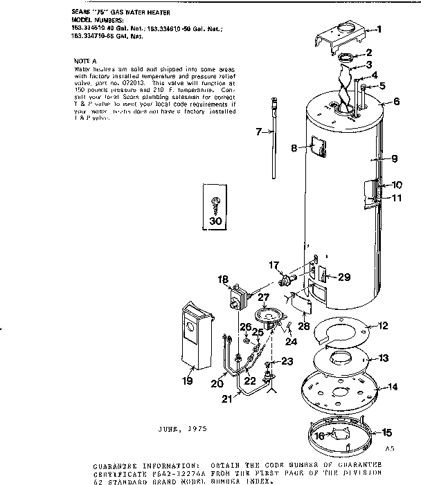 Replacement Parts Diagram and Parts List for 153334610  Kenmore Water Heater