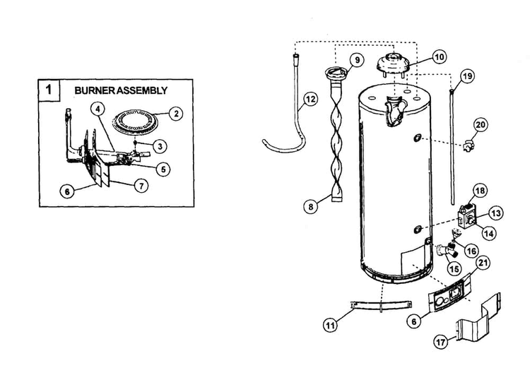 Water Heater Diagram and Parts List for 153336560  Kenmore Water Heater
