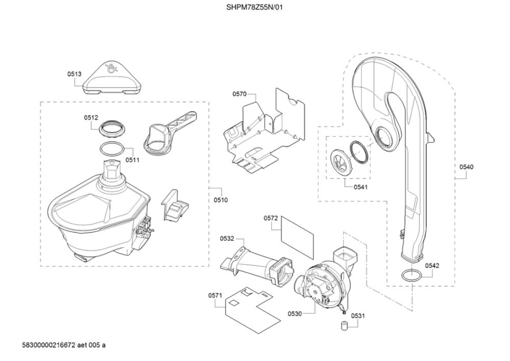 Container/Ventilation Duct Diagram and Parts List for 01 Bosch Dishwasher