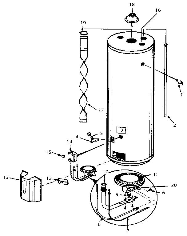 Replacement Parts Diagram and Parts List for 153335550  Kenmore Water Heater