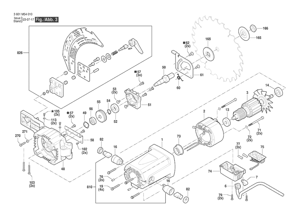 Diagram 3 Diagram and Parts List for 3601M54010 Bosch Table Saw