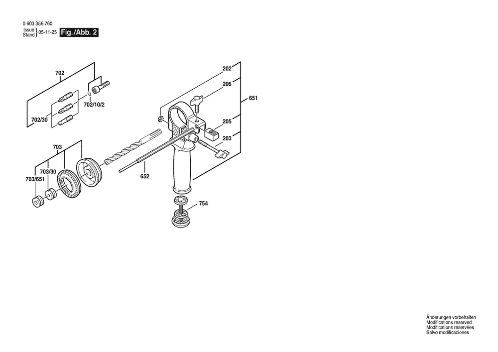 Section 2 Diagram and Parts List for 0603356732 Bosch Hammer Drill