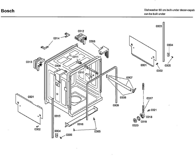 Frame Diagram and Parts List for SHU33A02UC 22 Bosch Dishwasher