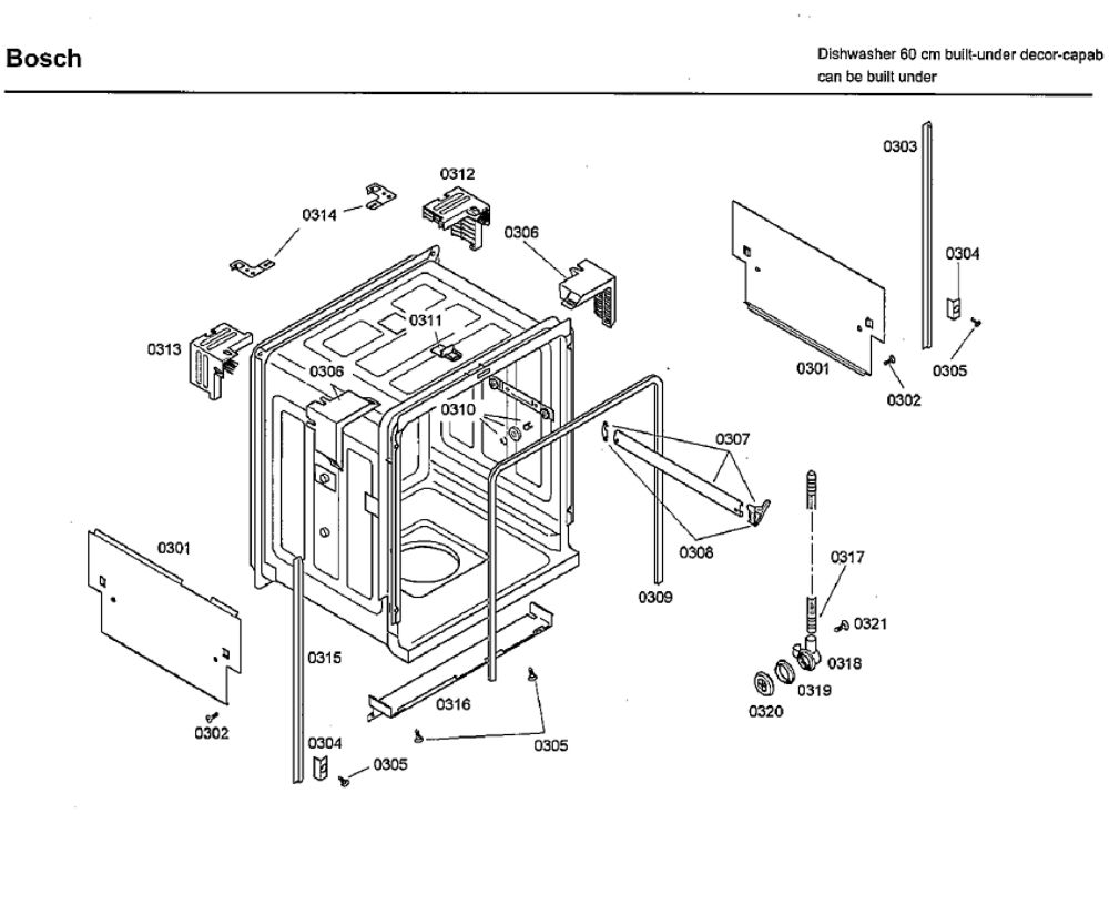 Cabinet Diagram and Parts List for SHU33A06UC 22 Bosch Dishwasher