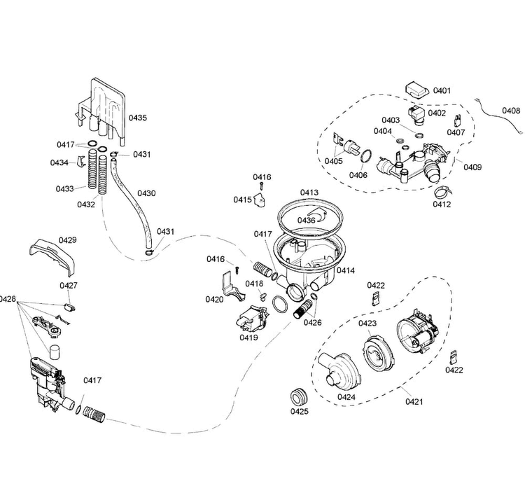 Pump Assy Diagram and Parts List for SHV46C13UC 46 Bosch Dishwasher