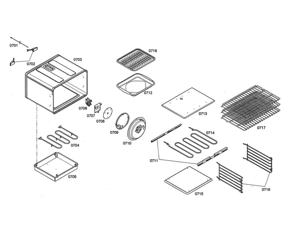Heat Elements/Racks Diagram and Parts List for 04 Thermador Range