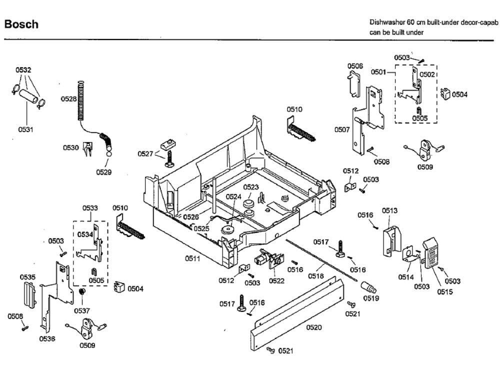 Base Diagram and Parts List for SHU33A06UC 22 Bosch Dishwasher