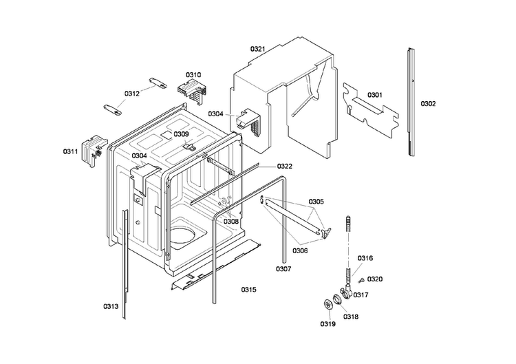 Cabinet Assy Diagram and Parts List for 52 Bosch Dishwasher
