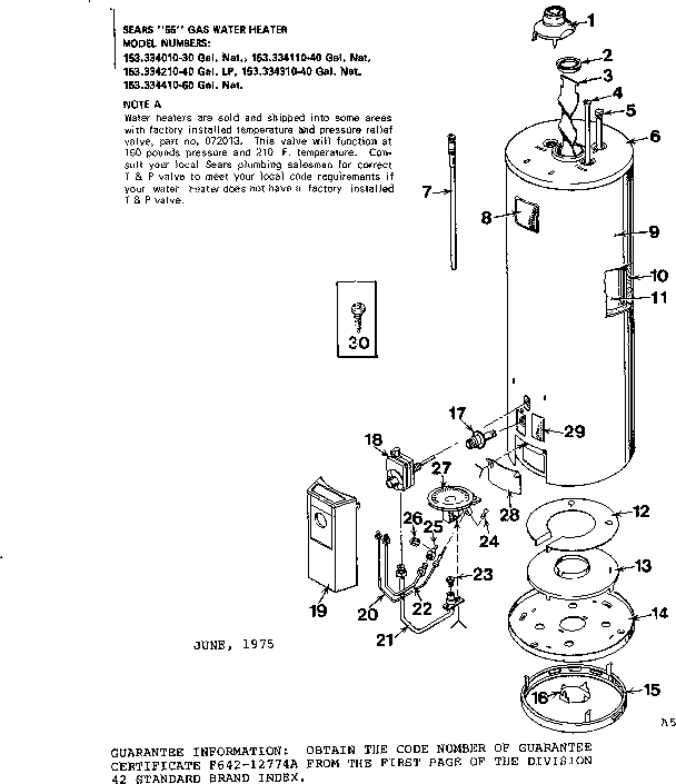 Replacement Parts Diagram and Parts List for 153334110  Kenmore Water Heater