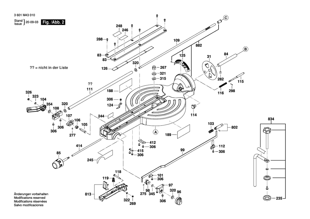 Page 2 Diagram and Parts List for 3601M43010 Bosch Miter Saw
