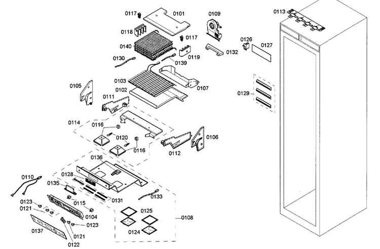 Freezer Assy Diagram and Parts List for T24IR70NSP 27 Thermador Refrigerator