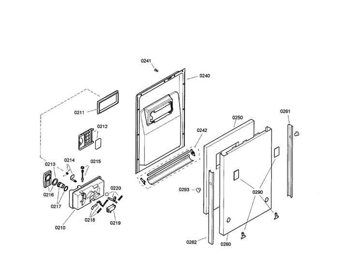 Door Diagram and Parts List for 30 Bosch Dishwasher