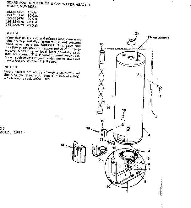 Replacement Parts Diagram and Parts List for 153335670  Kenmore Water Heater