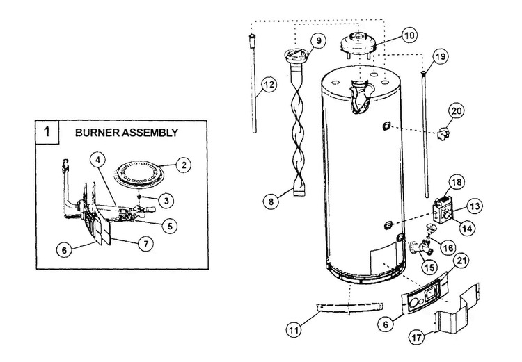 Water Heater Diagram and Parts List for 153333345  Kenmore Water Heater