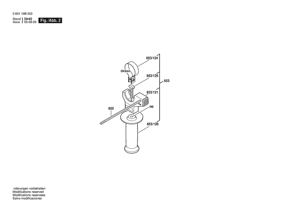 Section 2 Diagram and Parts List for 060119B003 Bosch Hammer Drill