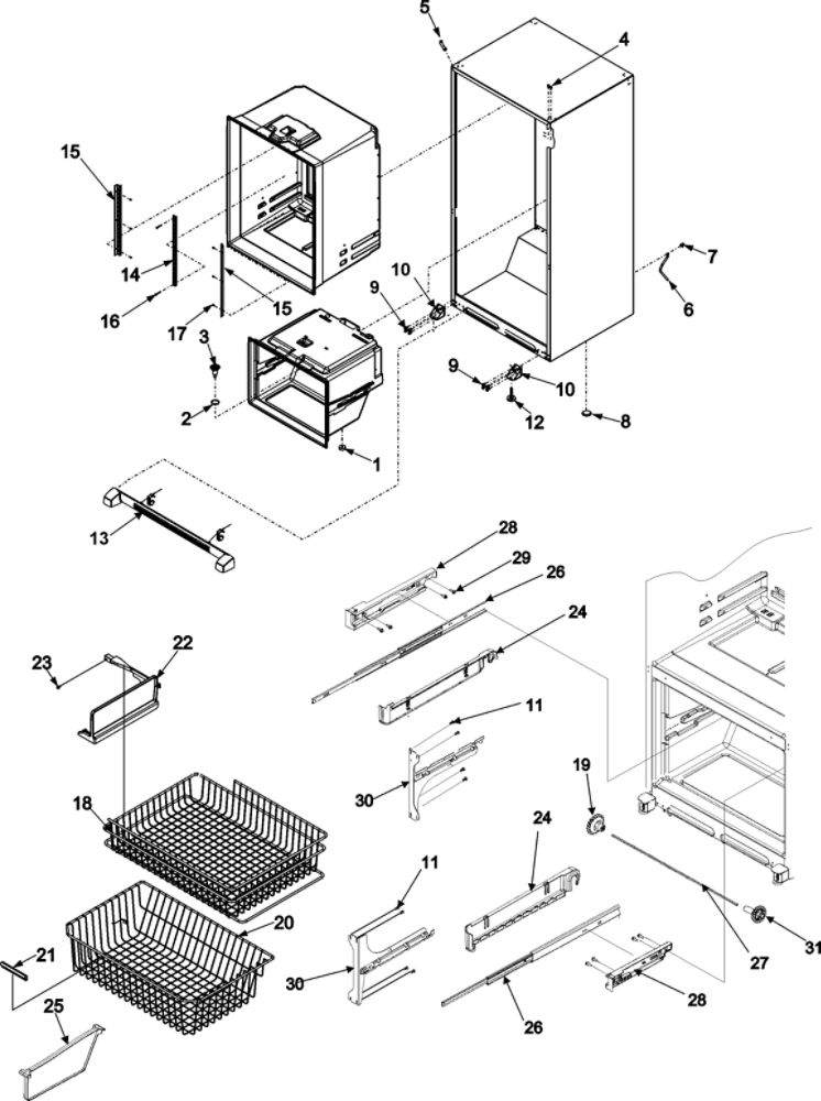 Interior Cabinet And Freezer Shelves Diagram and Parts List for RY4951  Gaggenau Refrigerator