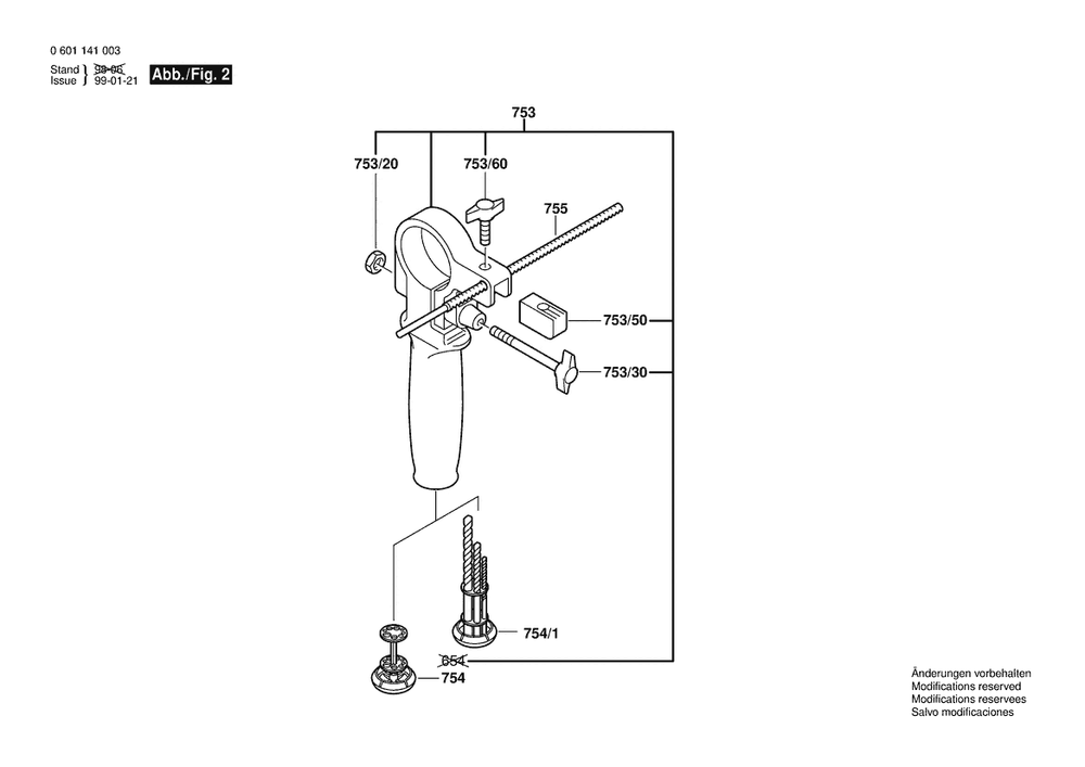 Section 2 Diagram and Parts List for 0601141004 Bosch Hammer Drill