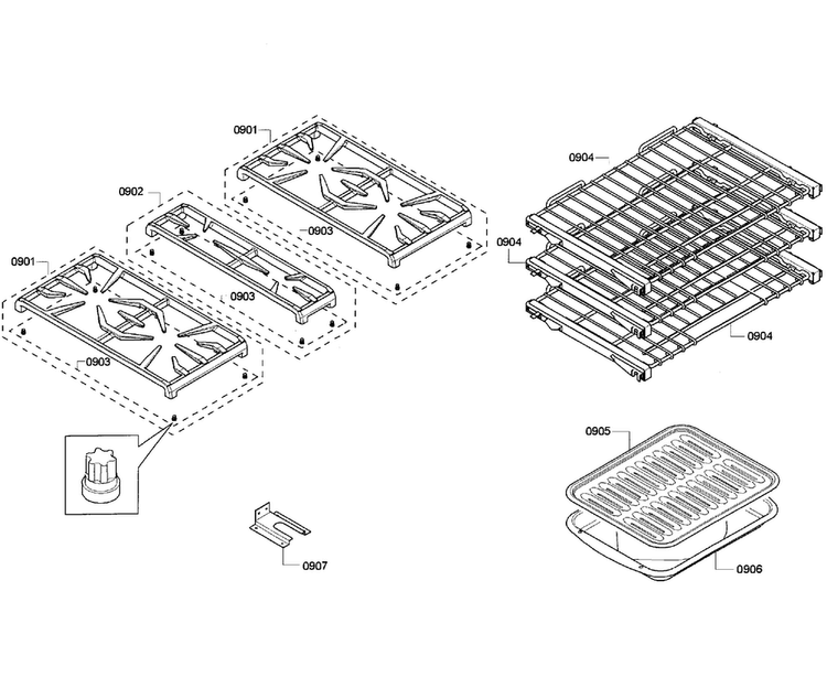 Grates/shelfs Diagram and Parts List for PRD304GHU 05 Thermador Range