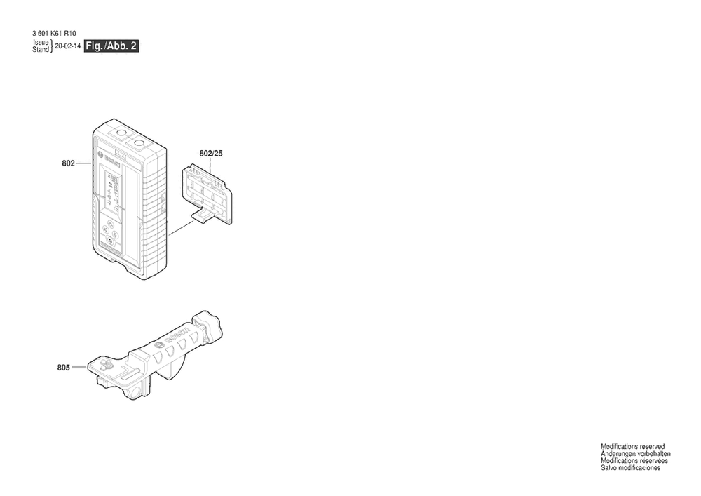 Section 2 Diagram and Parts List for 3601K61R10 Bosch Laser Level