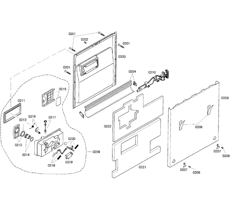 Door Assy Diagram and Parts List for SHV46C13UC 46 Bosch Dishwasher