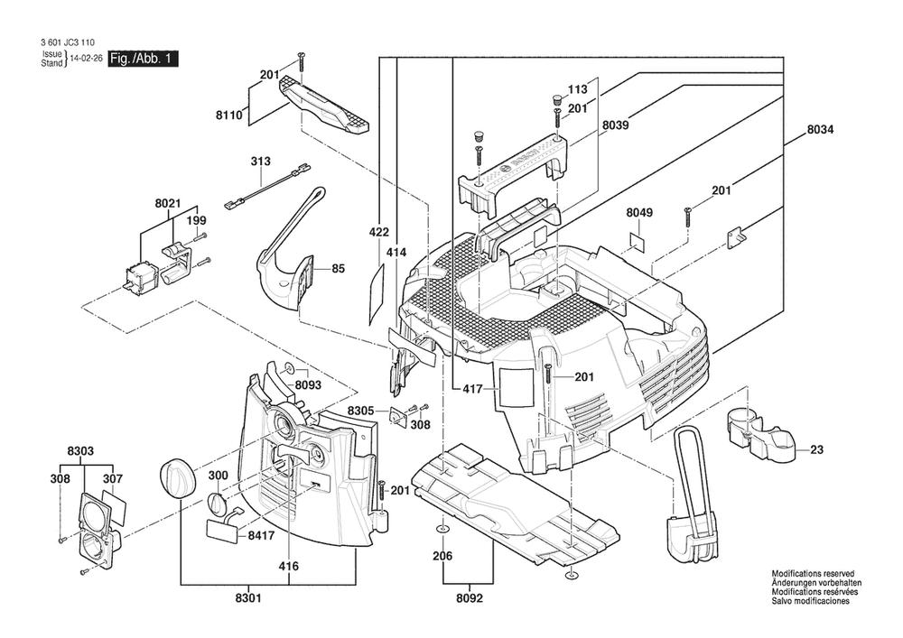 Section 1 Diagram and Parts List for 3601JC3111 Bosch Utility Vacuum