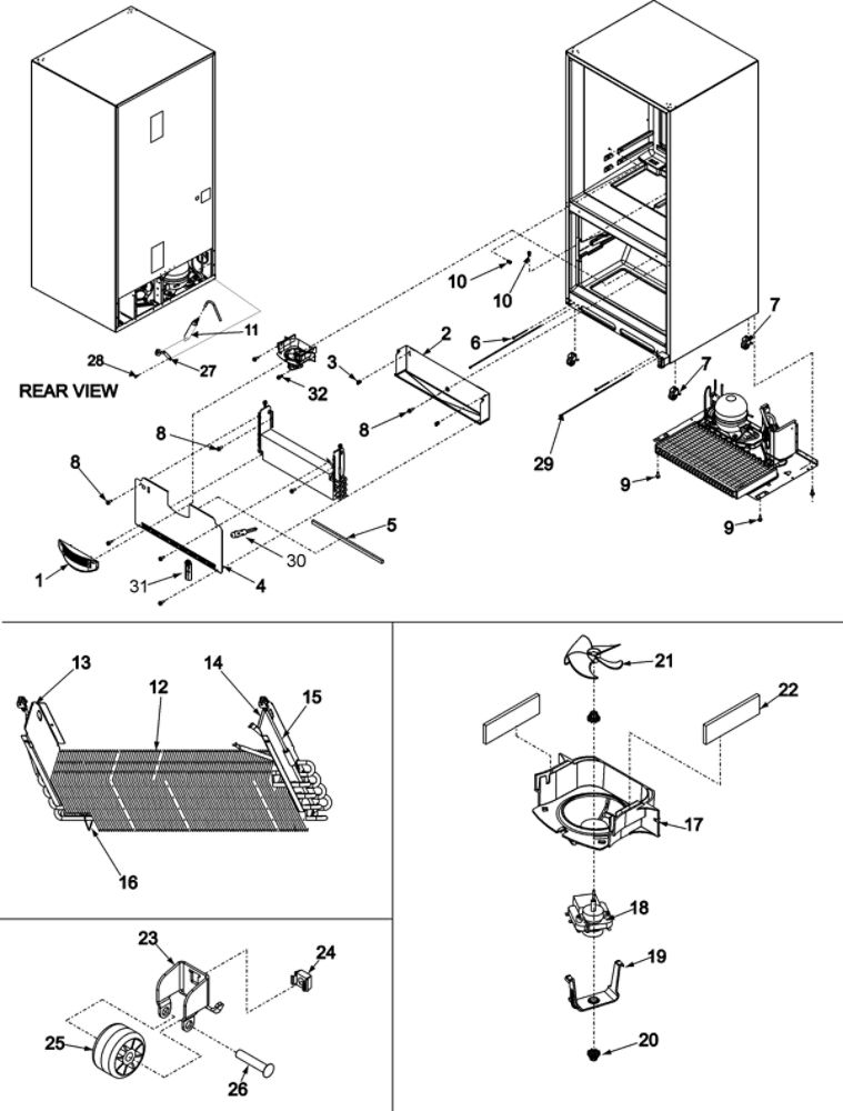 Evaporator Area And Rollers Diagram and Parts List for RY4951  Gaggenau Refrigerator