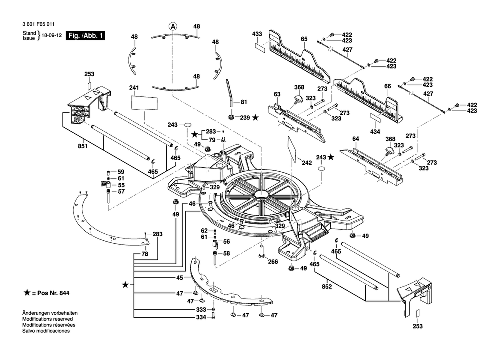 Page A Diagram and Parts List for 3601F65011 Bosch Miter Saw