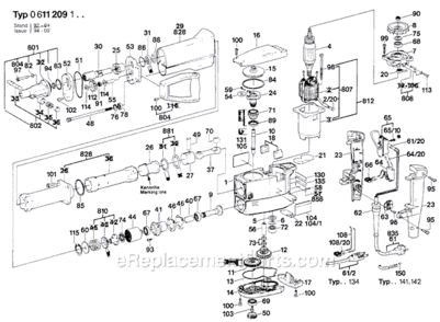 Page A Diagram and Parts List for 0611209034 Bosch Demolition Hammer